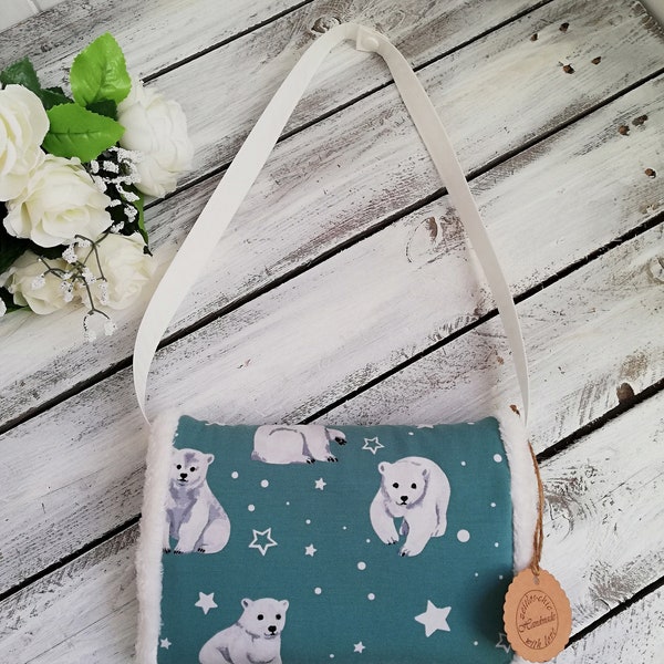 Handwärmer, Muff für Kinder, Kindermuff, Polarbär mint-weiß