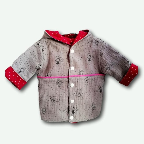 Babyjacke, Kinderjacke Zipfeljacke, Musselin Maus grau-fuchsia 56-116