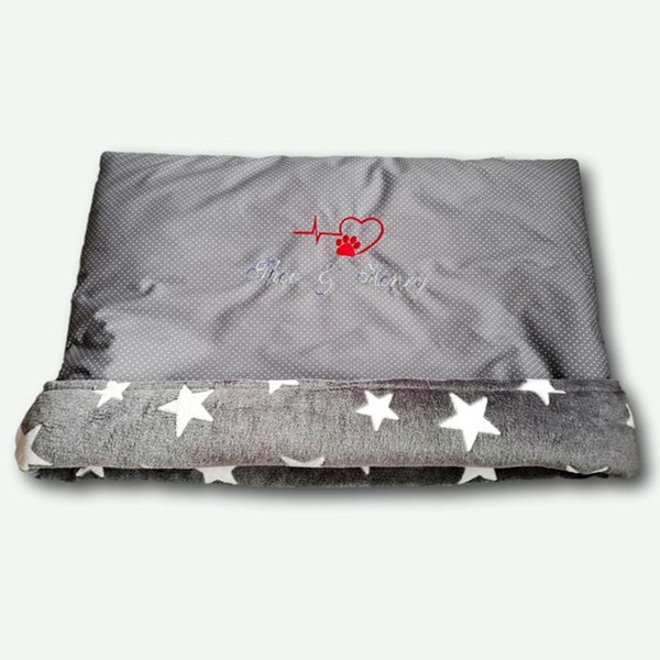 Kuschelsack, Schlafsack für Hunde grau mit Namen Gr. S-L