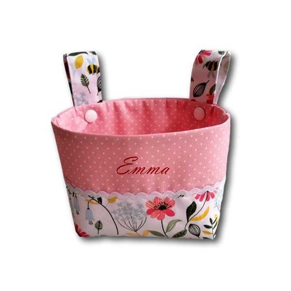 Handlebar bag for balance bike / children's bike / scooter / handlebar bag girl / balance bike bag with name / flowers / old pink-white / 16 x 12 cm