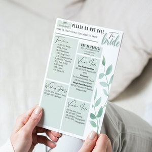 Don't Call The Bride - Wedding Day Info Sheet (Reusable Canva Template - Unlimited Downloads)