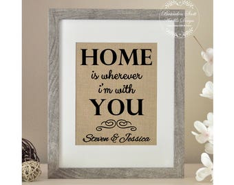 Home is Wherever I'm With You, Bride to be, Wedding Gift, Bridal Gift, Bridal Shower Gift, Housewarming Gift, Engaged, Engagement Gift