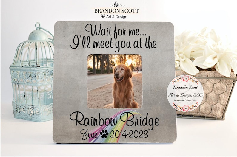 Crossed the Rainbow Bridge Memorial Frame, Personalized Pet Loss ...