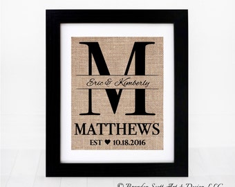 Personalized Monogram Burlap Print,  Housewarming Gift, Wedding Gift,  Anniversary Gift, Bridal Shower Gift