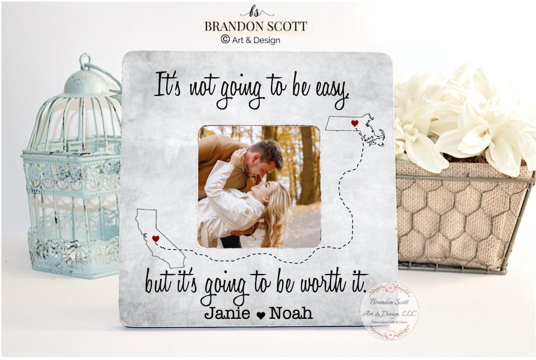 Personalized Long Distance Picture Frame: Custom State Map Gift ...