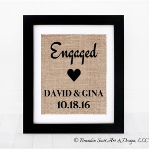 Personalized Engagement Burlap Print: Couple Gift, Custom Dates