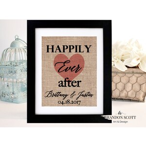 Happily Ever After Burlap Print, Wedding Gift, Personalized Wedding Gift for Couples, Bridal Shower Gifts, Wedding Gifts, Gift for Her