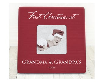 First Christmas at Grandma and Grandpa's Personalized Picture Frame Christmas Holiday Gift Nana Grandma Grandparents from Grandchild Baby