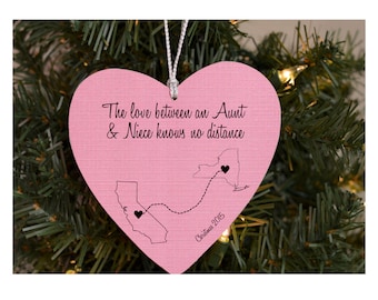 Christmas Ornament for Aunt Niece Auntie Gift Personalized Ornament Gift Custom States Map from Niece Nephew Love Between Aunt and Niec