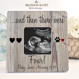 Pregnancy Announcement Frame: Personalized Baby Sonogram Keepsake, gender reveal, ultrasound frame, and then there were 3