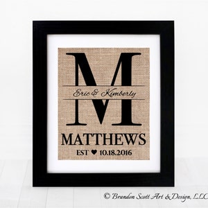 Burlap Monogram, Bridal Shower Gift, Burlap Wedding, Anniversary, Last Name, Est. Sign, Personalized Wedding Gift for Couple