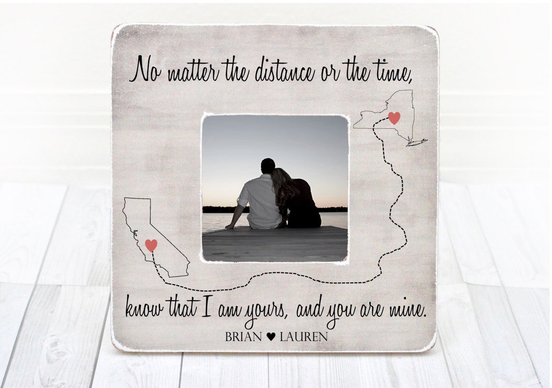 Long Distance Relationship Frame Gift for Boyfriend Girlfriend Fiance Personalized States Frame