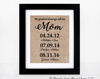 Mothers day gift for Mom, Personalized Mom Gift, Birthday Gift for Mom, Gift from Son, Gift from Children, Mom Gift, Mom Frame, Birthdates