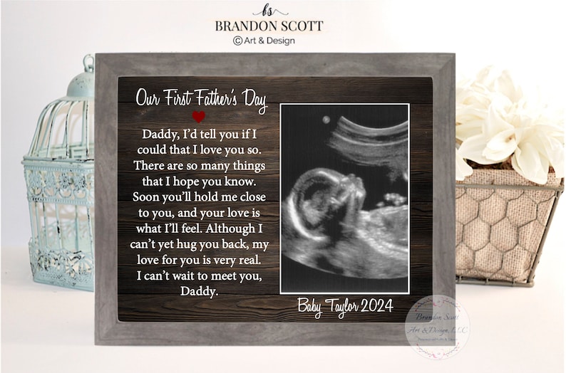 Father's Day Gift For Dad Best Dad First Father's Day Gift Dad Frame New Dad Gift, 1st Fathers Day Frame Gift First Father's Day Ultrasound image 1