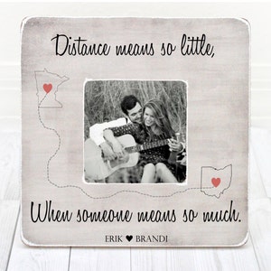 Regalo de larga distancia para novia novio, marco de fotos personalizado, mapa de estado, regalo para marco de relación de larga distancia
