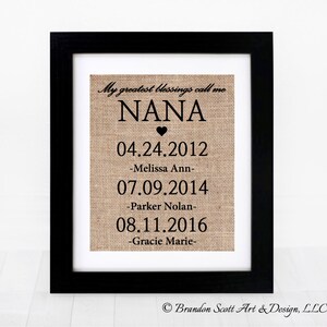 Personalized Nana Burlap Print: Grandchildren Names, Grandma Gift