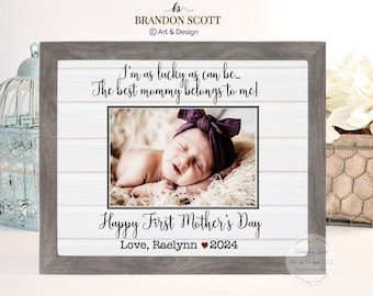 Mothers Day Gift For Mom Best Mom First Mother's Day Gift Mom Frame New Mom Gift I'm As Lucky As Can Be, 1st Mothers Day 2024 Frame Gift