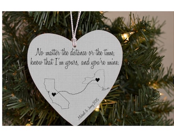 Christmas Ornament True Love Map Personalized Ornament Custom States Gift for girlfriend fiance gift for boyfriend long distance map