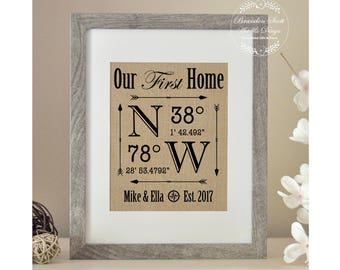 Latitude Longitude Sign, Anniversary Gift, Wedding Gift, Engagement Gift, Our First Home, Husband Gift Wife Gift, Holiday Gift