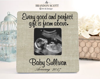 Personalized Pregnancy Announcement Frame: Grandparent Gift, every good and perfect gift is from above, bible verse, new baby bible verse