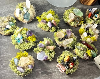 Miniature Mossy Crystal Garden - Nature's Serenity for Your Desk or Altar