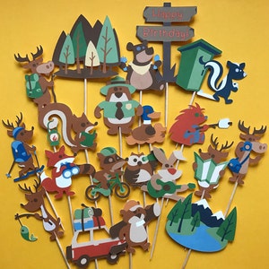 Camping cupcake toppers, camping toppers, camping theme, camping party, s'mores, animals toppers, camping, fishing, bonfire, hiking