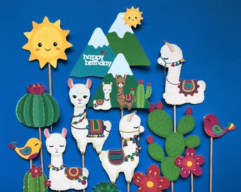 Llama cupcake toppers, Llama theme, Llama cake topper, Llama party, Alpaca, Llama toppers, lama toppers, Lama theme, Cactus toppers, Cactus