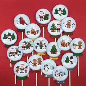 Toppers de cupcake de globo de nieve, toppers de globo de nieve, toppers de cupcake de Navidad, toppers de fiesta de Navidad, toppers de Santa, toppers de pastel de Navidad imagen 1