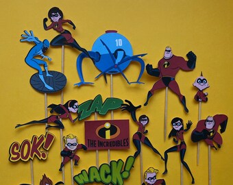 Los increíbles toppers de cupcakes, cumpleaños de los Increíbles, fiesta de los Increíbles, Mr. Increíble, Dash, Violeta, Elastigirl, Tema de los Increíbles