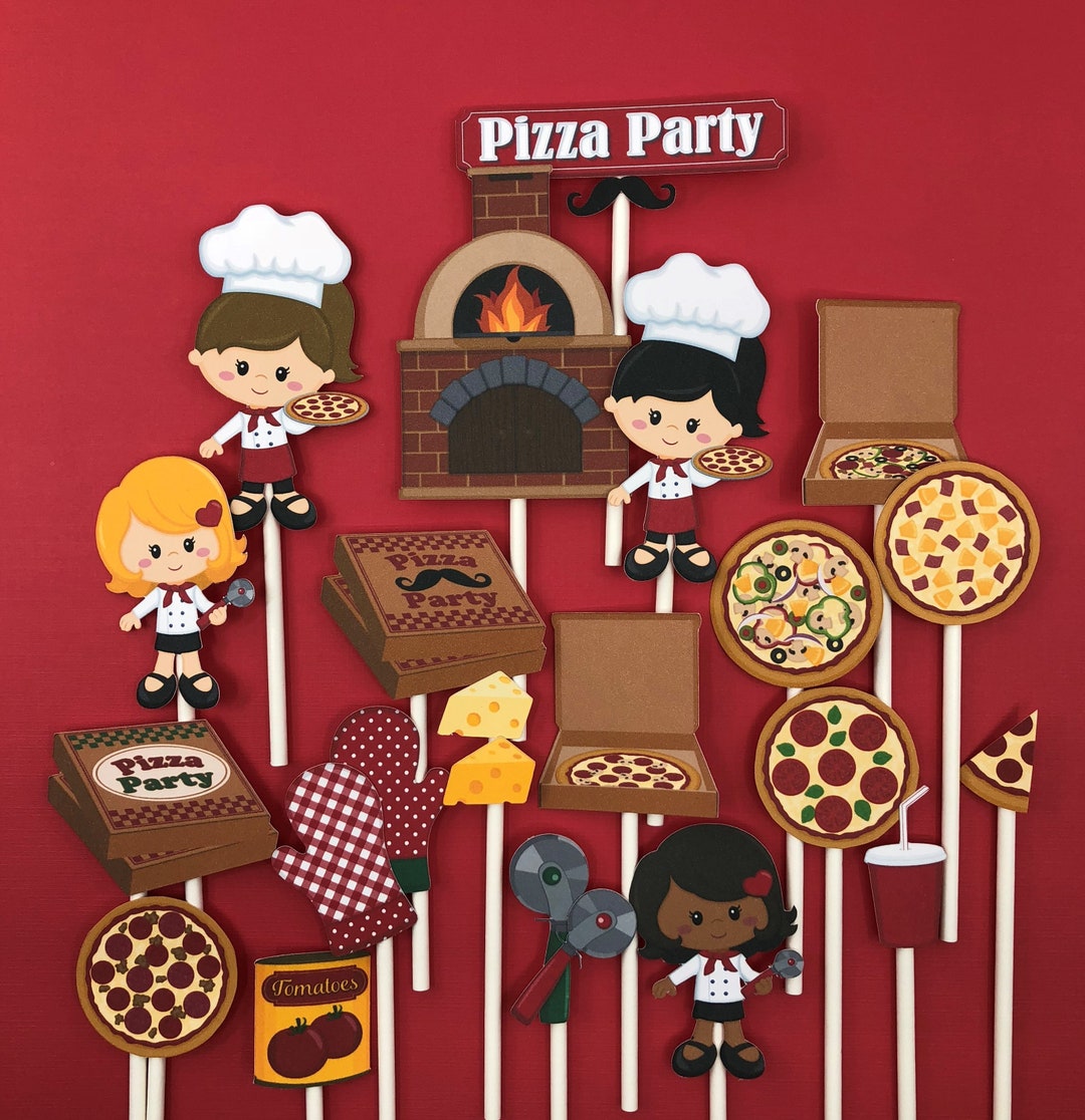 Pizza Cupcake Toppers, Pizza Party Cupcake Toppers, Pizzathemed Party