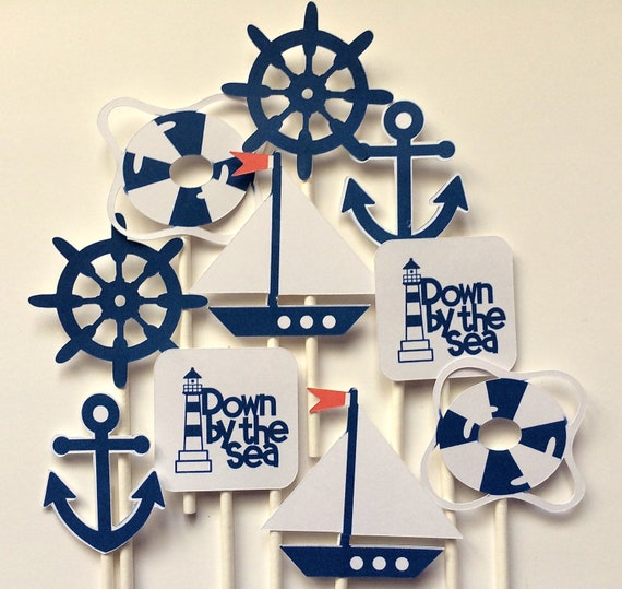 Nautical cupcake toppers Nautical cake topper sea cupcake Etsy