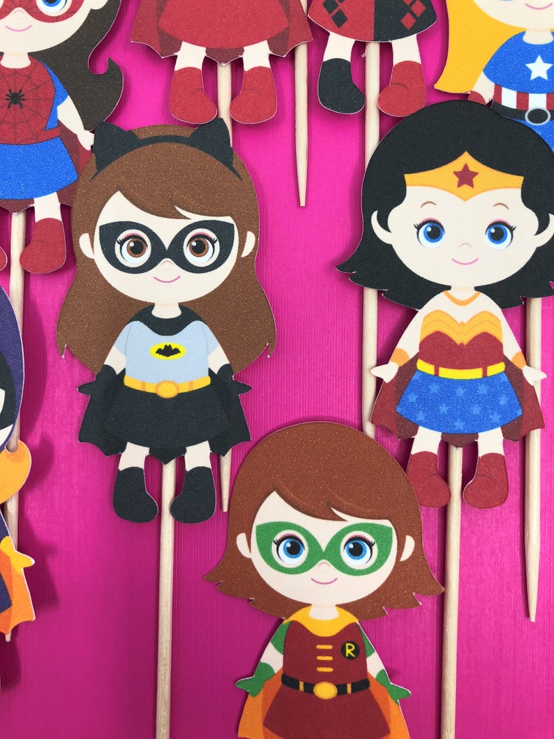 Superhero cupcake toppers 12 Girl superheroes cupcake Etsy