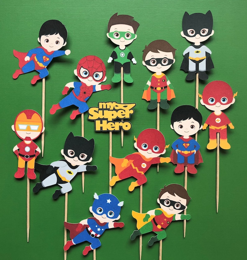 Superhero Cupcake Toppers 12 Superhero Cupcake Toppers Super Etsy