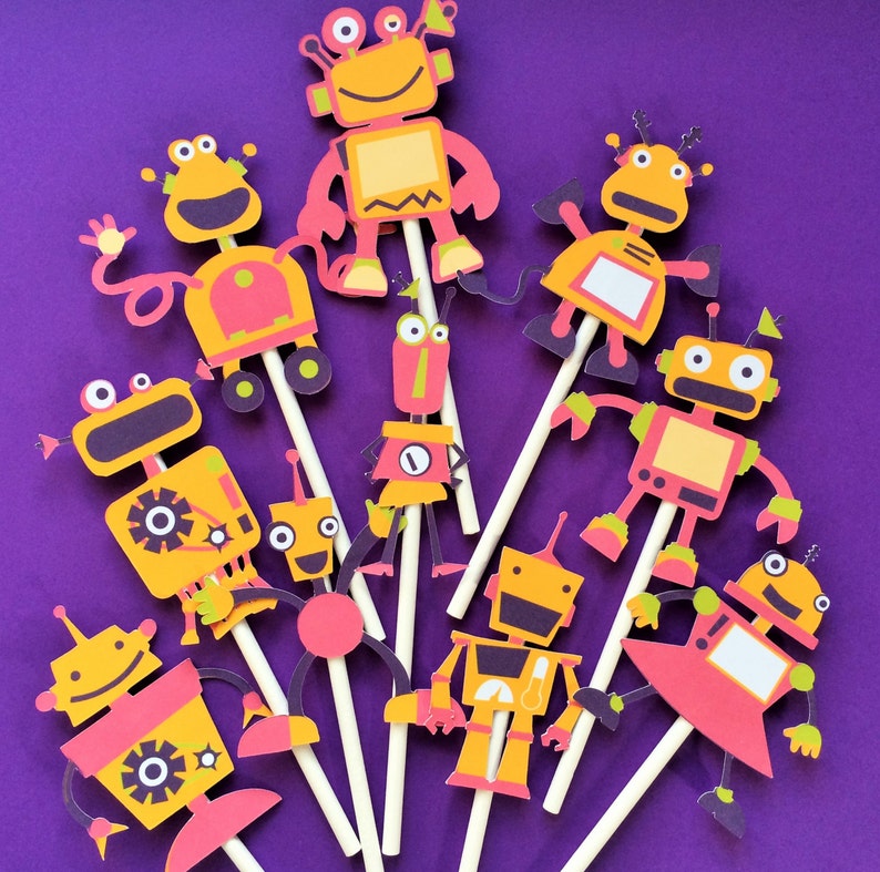 Robots Cupcake Toppers 10 Robot Birthday Party Toppers Etsy Robots Cupcake Toppers 10 Robot Birthday Party Toppers Etsy