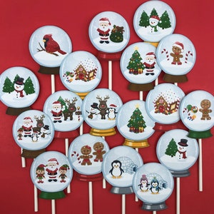 Toppers de cupcake de globo de nieve, toppers de globo de nieve, toppers de cupcake de Navidad, toppers de fiesta de Navidad, toppers de Santa, toppers de pastel de Navidad imagen 6