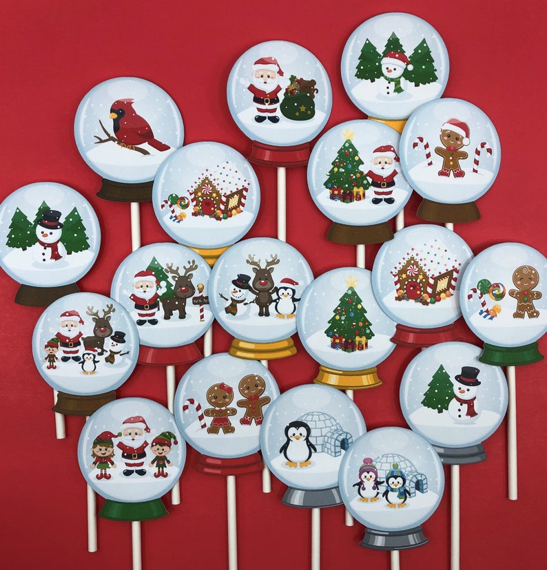 Toppers de cupcake de globo de nieve, toppers de globo de nieve, toppers de cupcake de Navidad, toppers de fiesta de Navidad, toppers de Santa, toppers de pastel de Navidad imagen 6