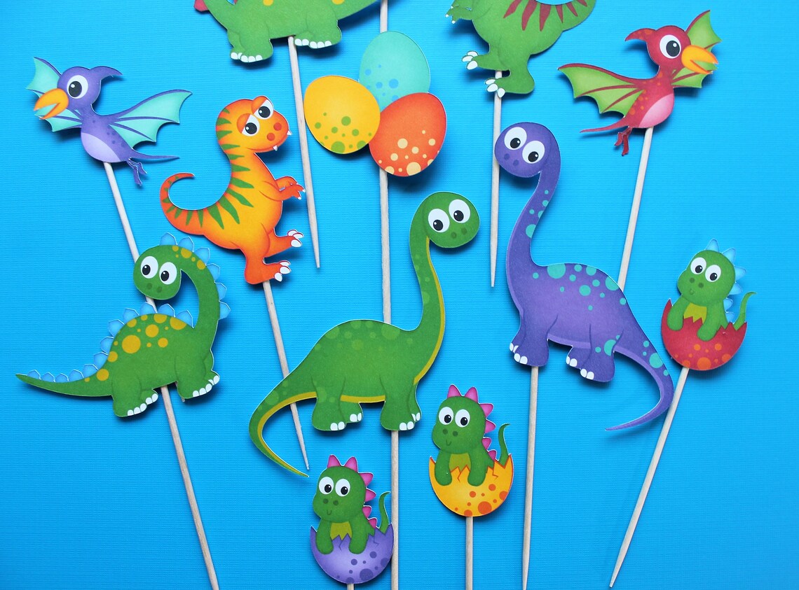 Dinosaur Cupcake Toppers Dinosaur Party Kids Dinosaur Etsy