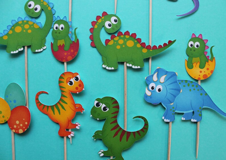 Dinosaur Cupcake Toppers Dinosaur Party Kids Dinosaur Etsy