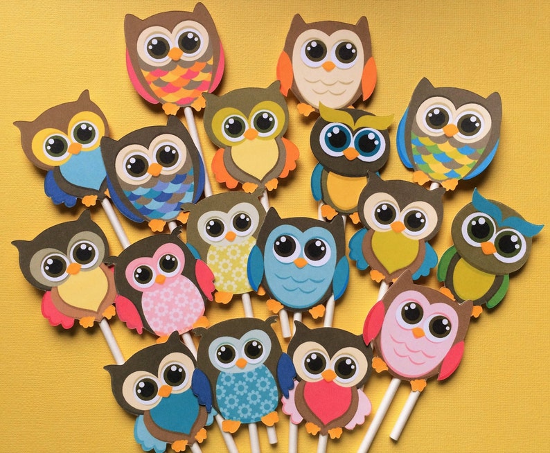 Owls cupcake toppers owls cake toppers owls party cupcake Etsy