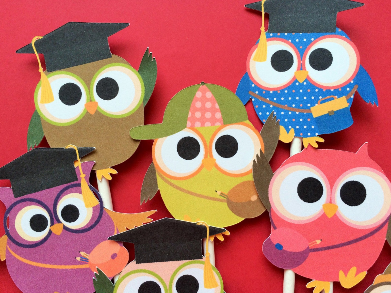 School Owls Cupcake Toppers 12 School Owl Toppers School | Etsy