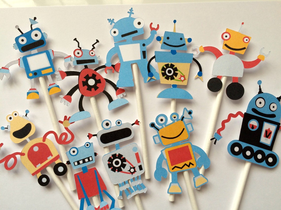Robots Cupcake Toppers Robot Birthday Party Toppers Robots Etsy