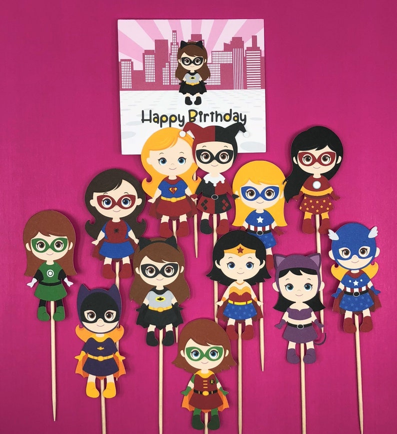 Superhero Cupcake Toppers 12 Girl Superheroes Cupcake Etsy