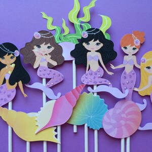 Mermaid cupcake toppers , 10 mermaid party toppers, girls mermaid party, mermaid cake topper, mermaid party supply, mermaid baby shower