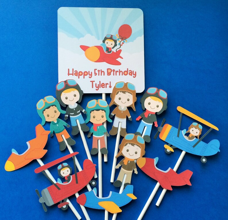 Airplane Cupcake Toppers Pilot Cupcake Topper Plane and Etsy