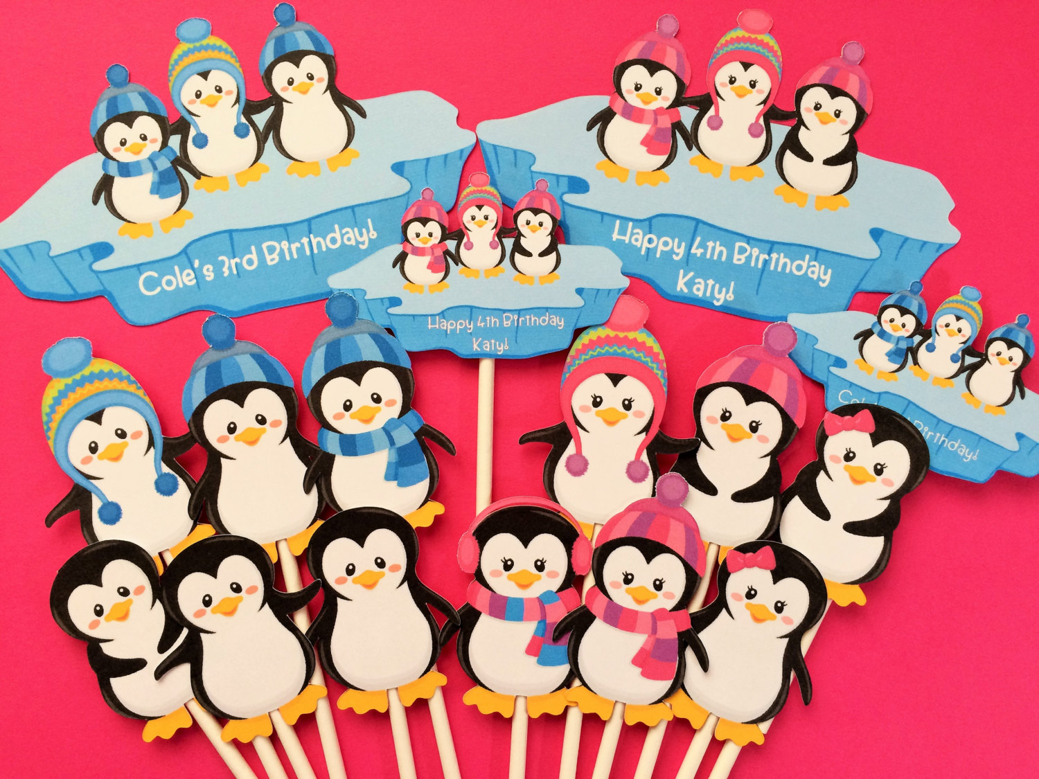 Penguin cupcake toppers 12 penguin toppers bonus penguin | Etsy