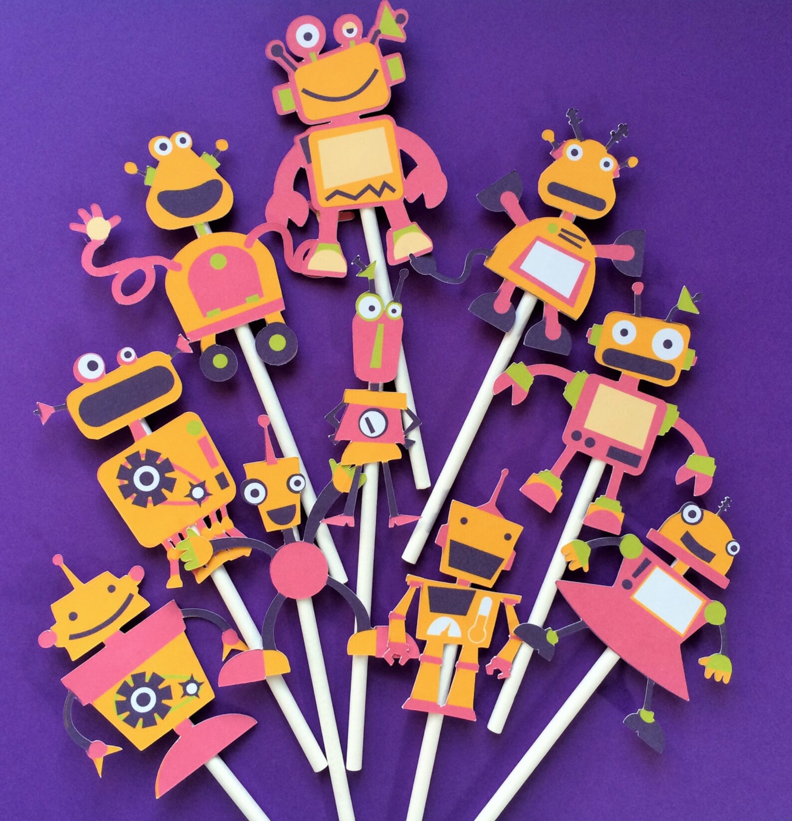 Robots Cupcake Toppers 10 Robot Birthday Party Toppers Etsy
