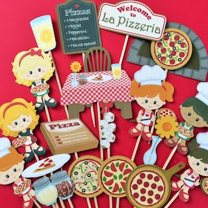 Pizza cupcake toppers, pizza party cupcake toppers, pizza themed party toppers, pizza party cake toppers, pizza party, pizzeria party