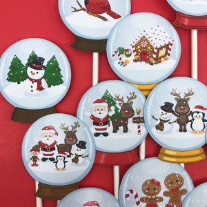 Toppers de cupcake de globo de nieve, toppers de globo de nieve, toppers de cupcake de Navidad, toppers de fiesta de Navidad, toppers de Santa, toppers de pastel de Navidad imagen 3