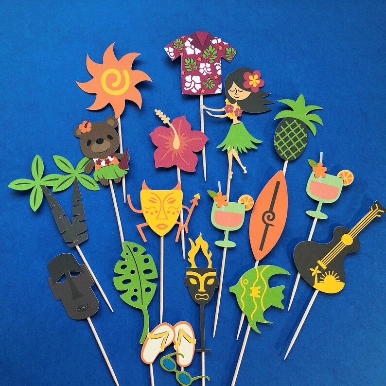 Luau Cupcake Toppers Luau Party Toppers Luau Party Hawaii Etsy
