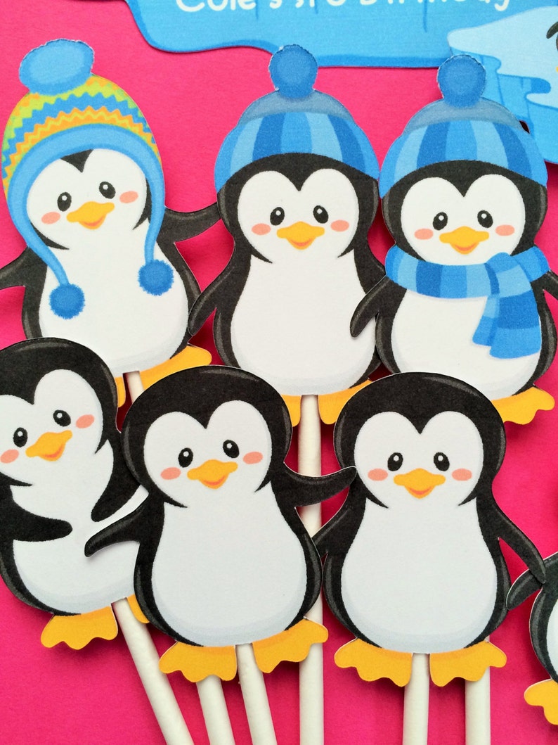 Penguin cupcake toppers 12 penguin toppers bonus penguin | Etsy
